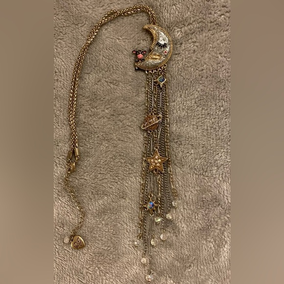 Betsey Johnson Heavens to Betsey Cow Jumped Over The Moon Dangle Necklace RARE - Picture 2 of 11